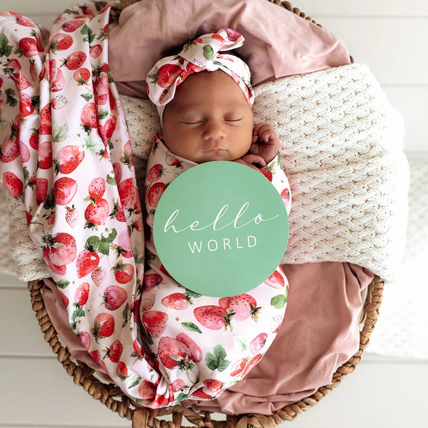 Jersey Wrap & Top Knot Set - Strawberry