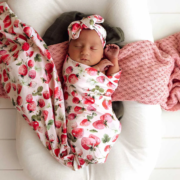 Jersey Wrap & Top Knot Set - Strawberry
