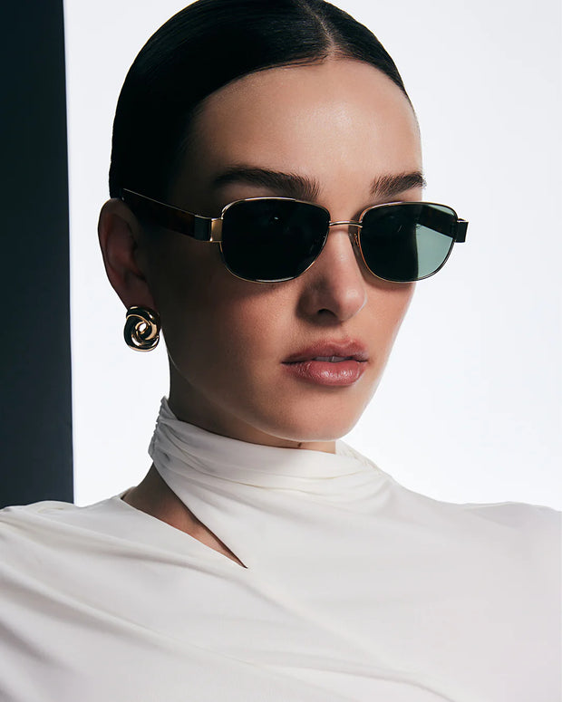 THE ADDISON - Gold Havana Tort-Green Sunglasses