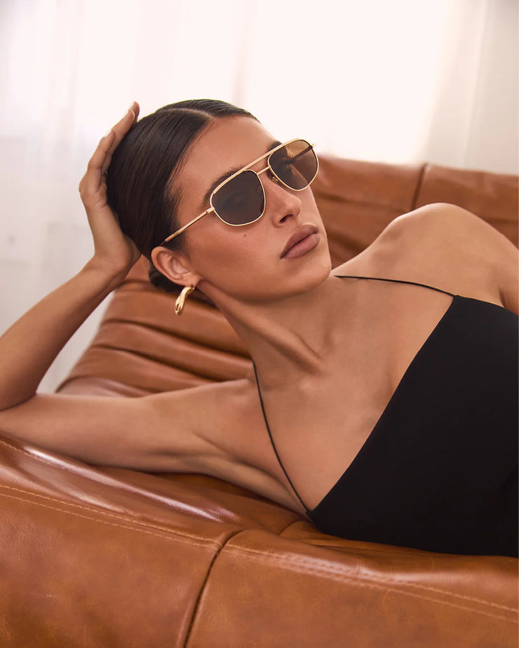 THE HALLE Gold Brown Sunglasses