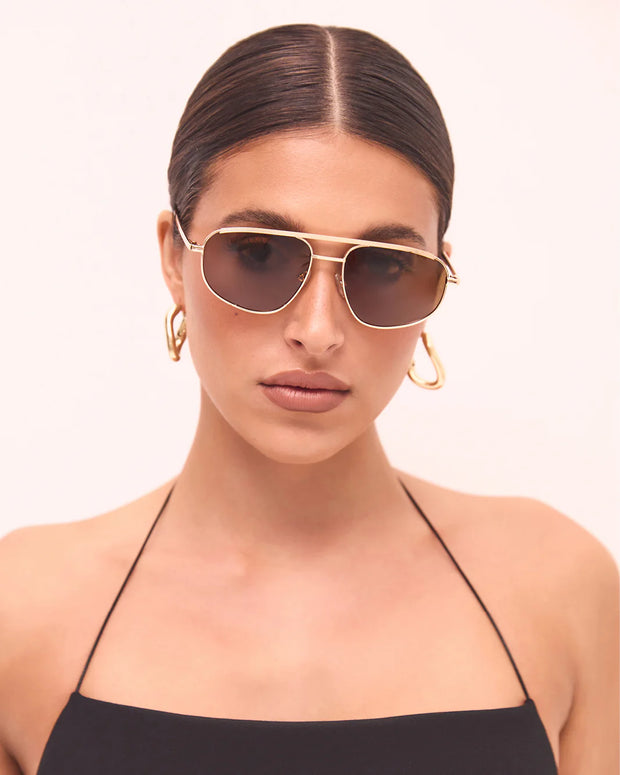 THE HALLE Gold Brown Sunglasses