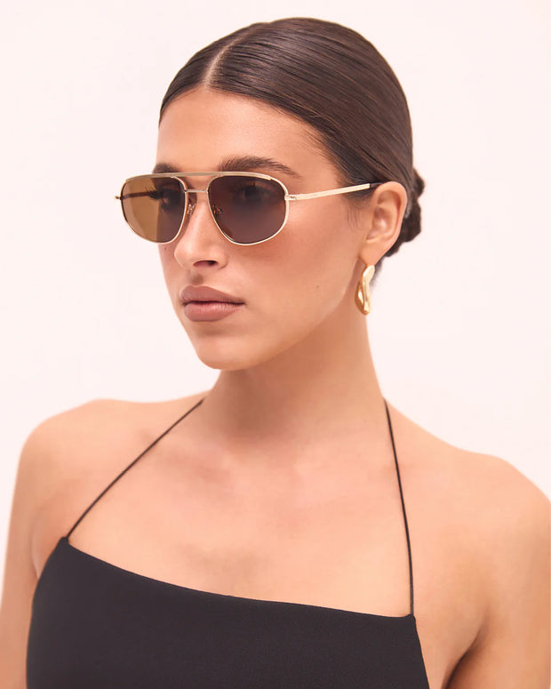 THE HALLE Gold Brown Sunglasses