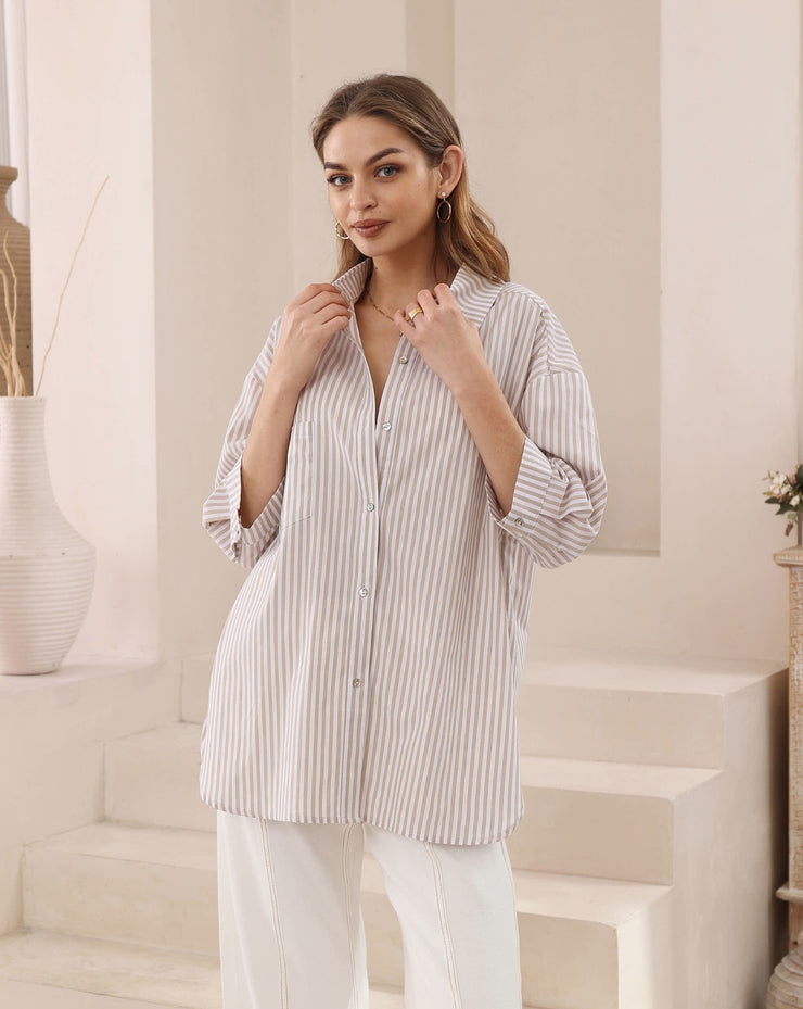 Tessa Shirt - Beige Stripe