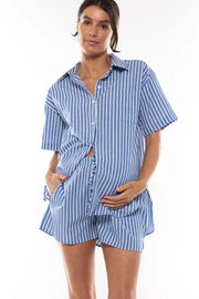 Time & Place Linen Short - Blue Stripe