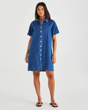 Vale Scalloped Denim Dress - Mid Blue Wash