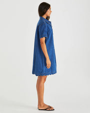 Vale Scalloped Denim Dress - Mid Blue Wash