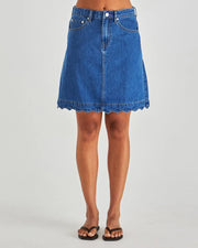 Vale Scalloped Denim Skirt - Mid Blue Wash