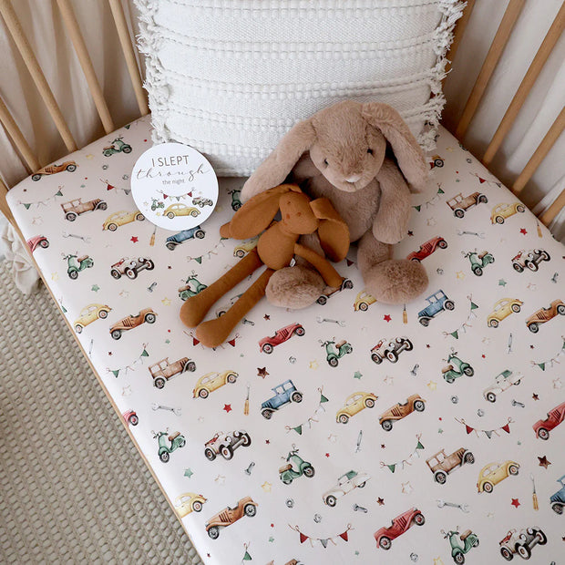 Fitted Cot Sheet - Vintage Cars
