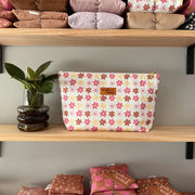 Makeup Bag Large - White + Pink Flowers