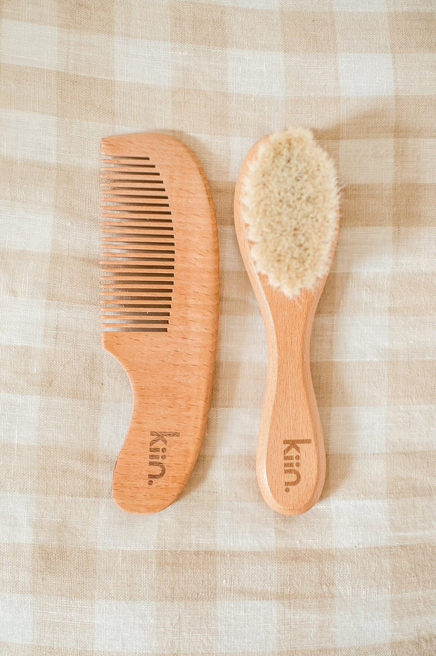 KiiN - Wooden Baby Brush + Comb Set