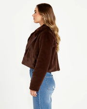 Xanthe Cropped Faux Fur Jacket - Chocolate Brown