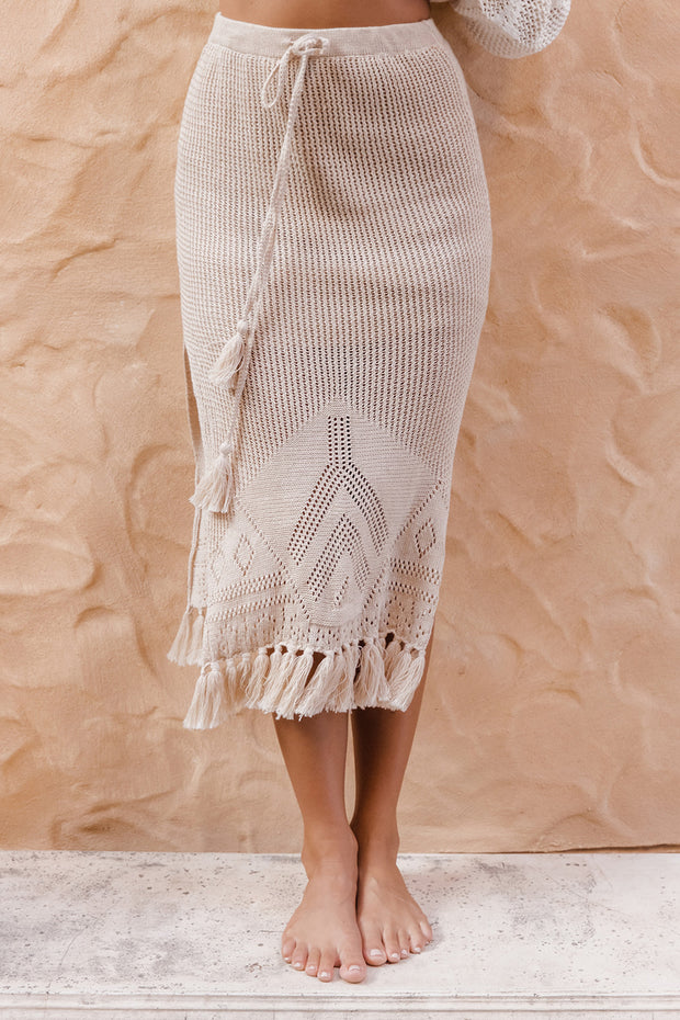 Sheba Crochet Skirt Lined - Beige