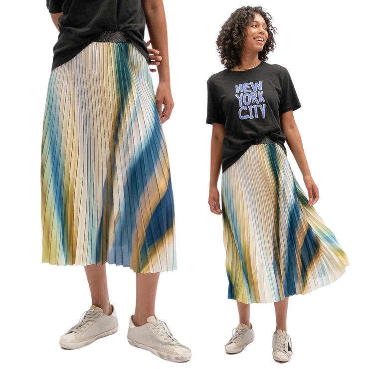 Lilian Pleat Skirt - Azure Multi