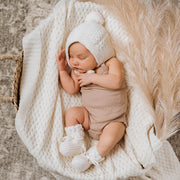 Merino Wool Bonnet & Booties Set - Ivory