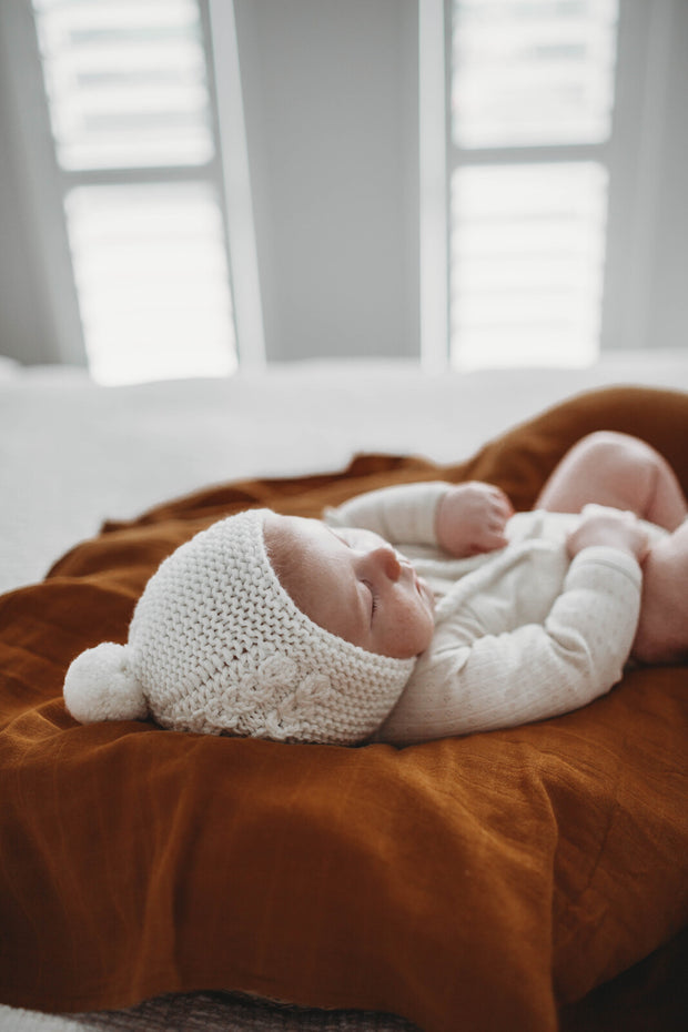 Merino Wool Bonnet & Booties Set - Ivory