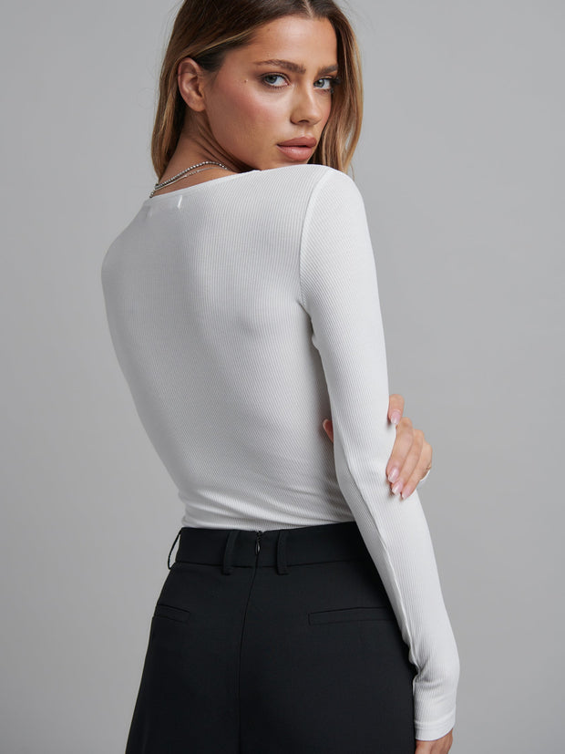 BAYSE LARA Long Sleeve Button Down Bodysuit - White
