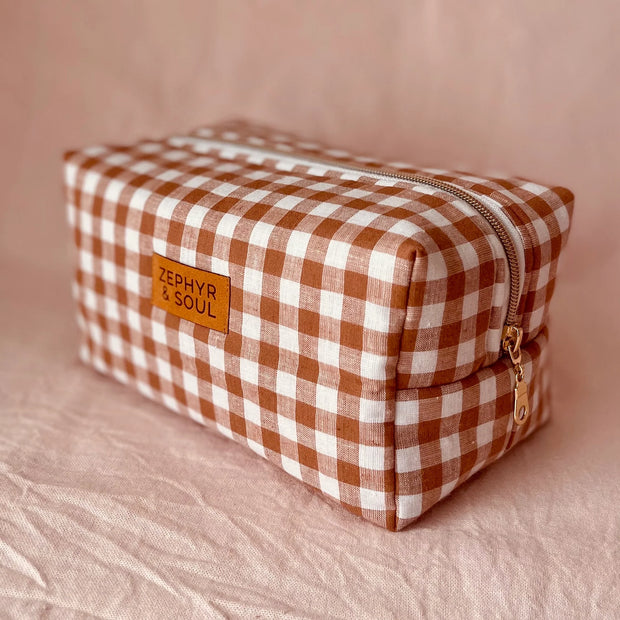 Cosmetic Bag - Clay Gingham