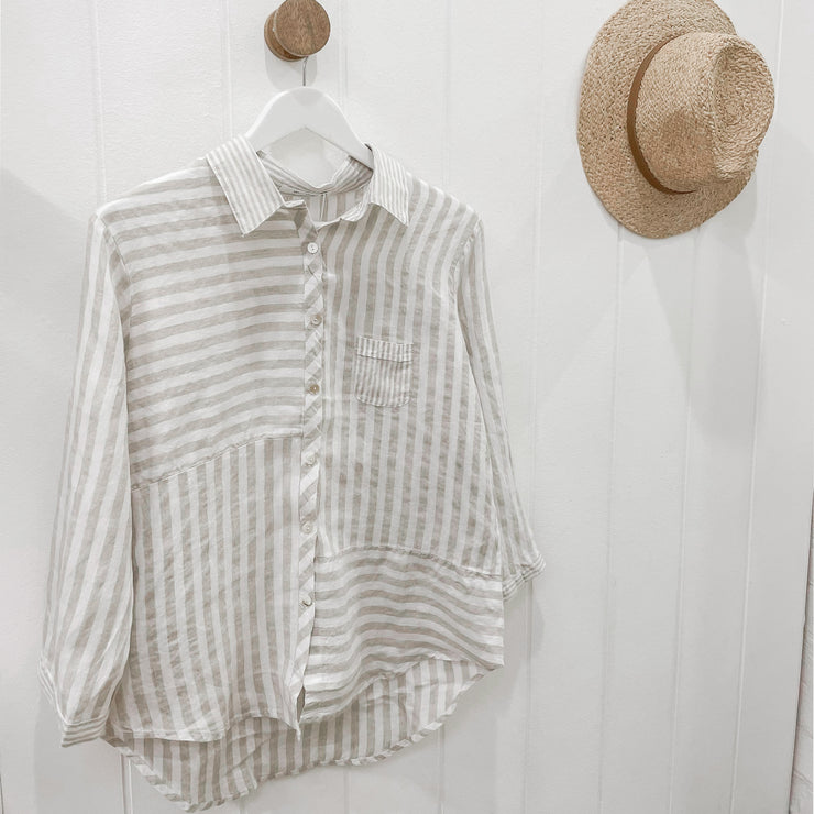 Jolie Linen Shirt - Tan Stripe