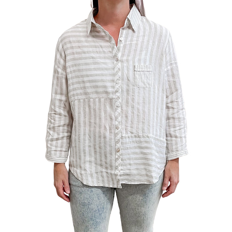 Jolie Linen Shirt - Tan Stripe