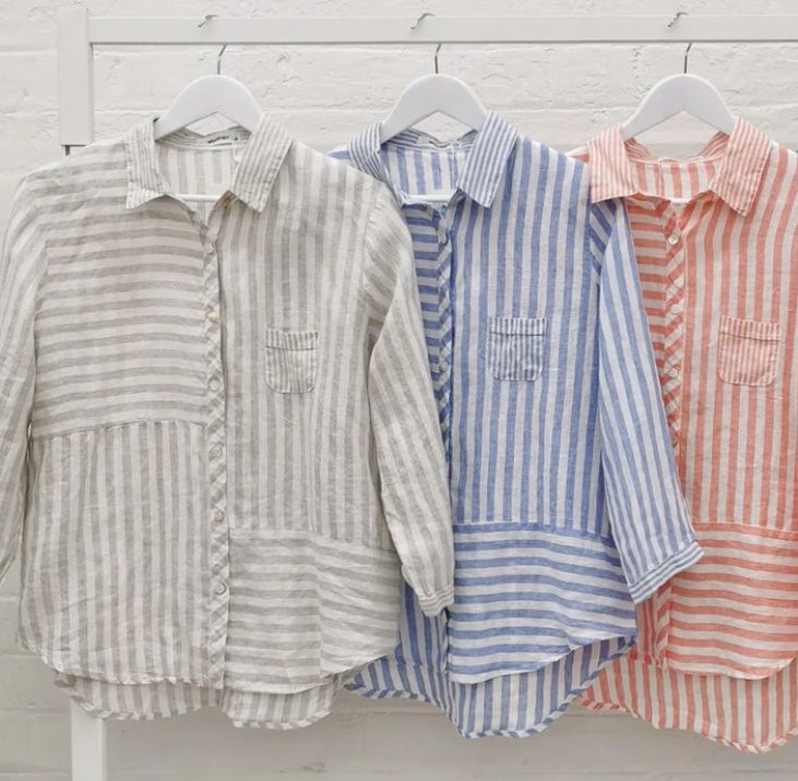 Jolie Linen Shirt - Tan Stripe