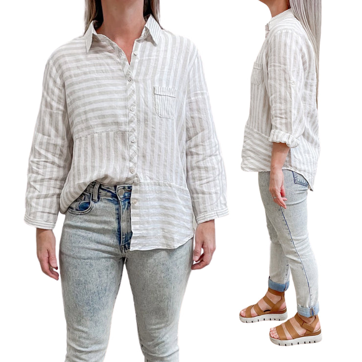 Jolie Linen Shirt - Tan Stripe